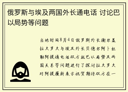 俄罗斯与埃及两国外长通电话 讨论巴以局势等问题